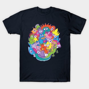 Funny monsters parade in doodle art style T-Shirt